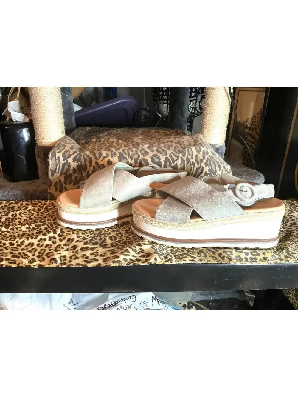 10 @ Gray Velour Platform Sandals